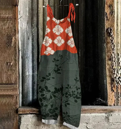 Suspenders Jumpsuits Women Print One Piece Pocket Overalls Sling Long Pants Casual Loose High Waist Rompers Y2k Streetwear 2025