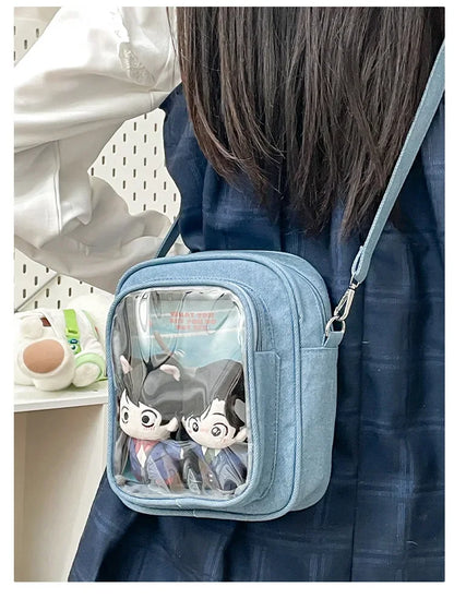 New Denim Ulzzang Ita Bags Female Transparent Badge Doll Show Crossbody Shoulder Bag Individuality Designer 2 Sides Bolso Mujer
