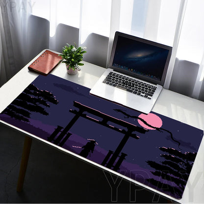 Pixel Mouse Pad Japan Street Large Gamer Mousepad Keyboard Mat Office Mouse Mats Rubber Slipamt Deskpad XXL Table Mat