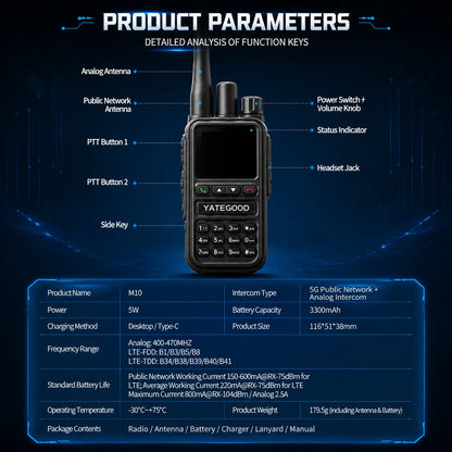GM10 POC 4G Network GPS 100KM Dual-Mode Walkie-Talkie Global Intercom 5000KM Radio