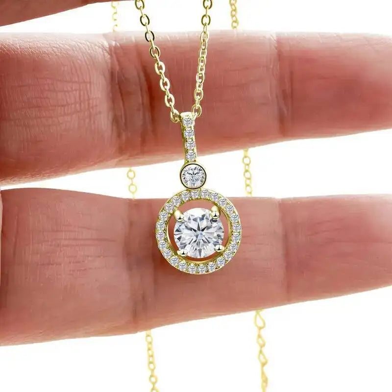 925 Sterling Silver Double Circle Halo Two Stone Drop Pendant Necklace Round Cut D VVS1 Multi Color Moissanite Fine Jewelry