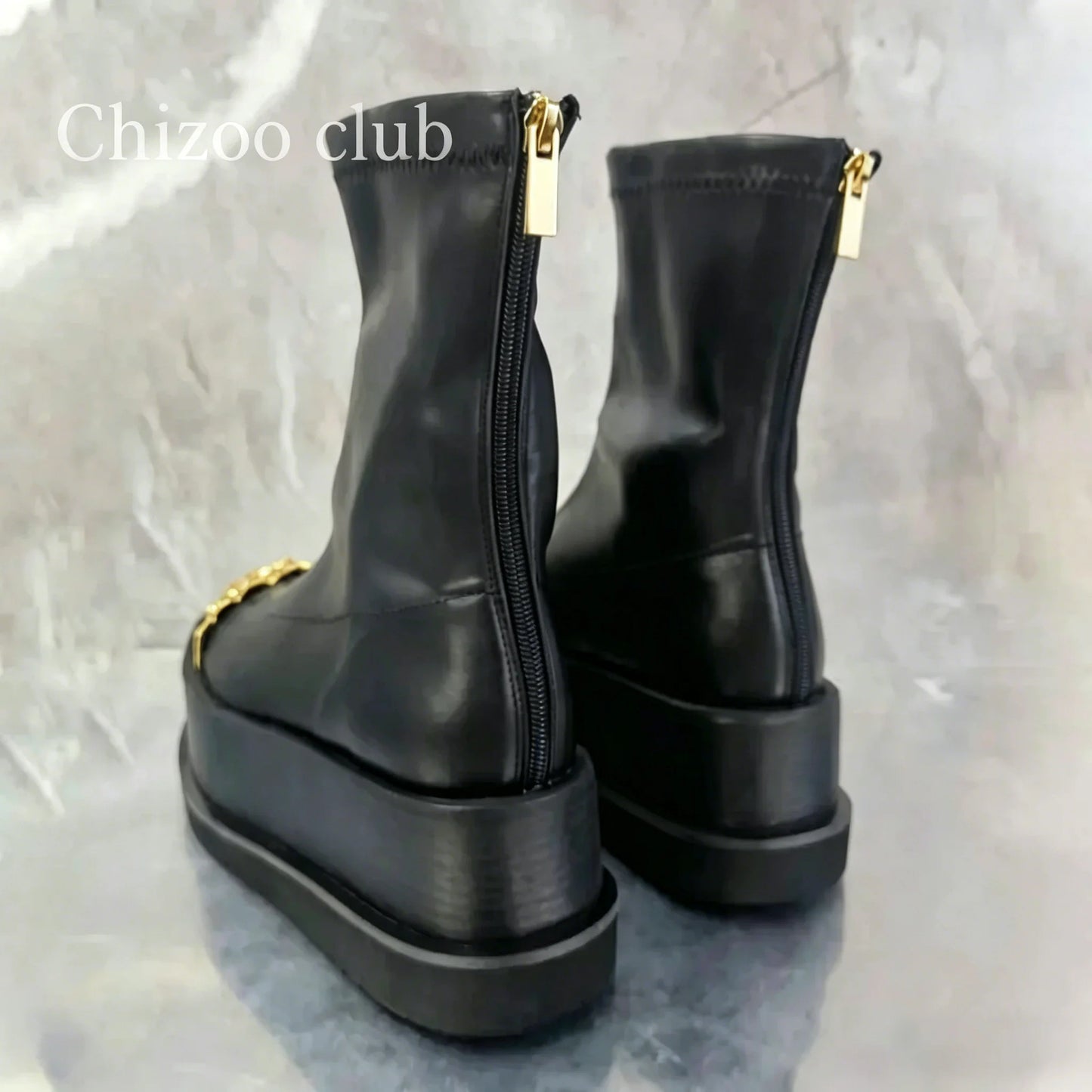 Women's Golden Five Toes Catwalk Ankle Boots Chunky Platform Genuine Leather Sexy Long Stretch Skinny Shoes for Women