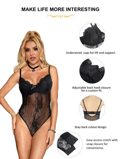Comeondear Plus Size Crotch Open Bodysuits Red High Quality Lace Splicing Teddy With Underwire Sexy Jumpsuits Overalls for Women