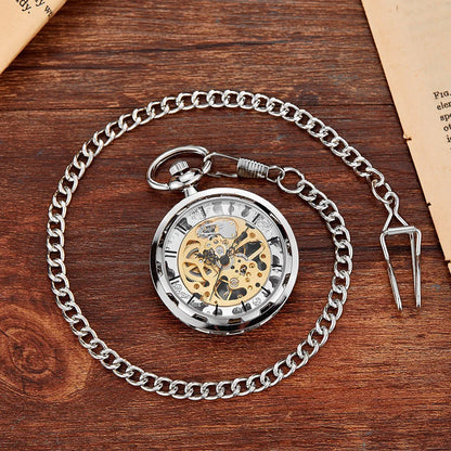 Vintage Transparent Hollow Women Men Skeleton Mechanical Pocket Watch Hand Winding With Waist Belts Chains Gift Watches Clock