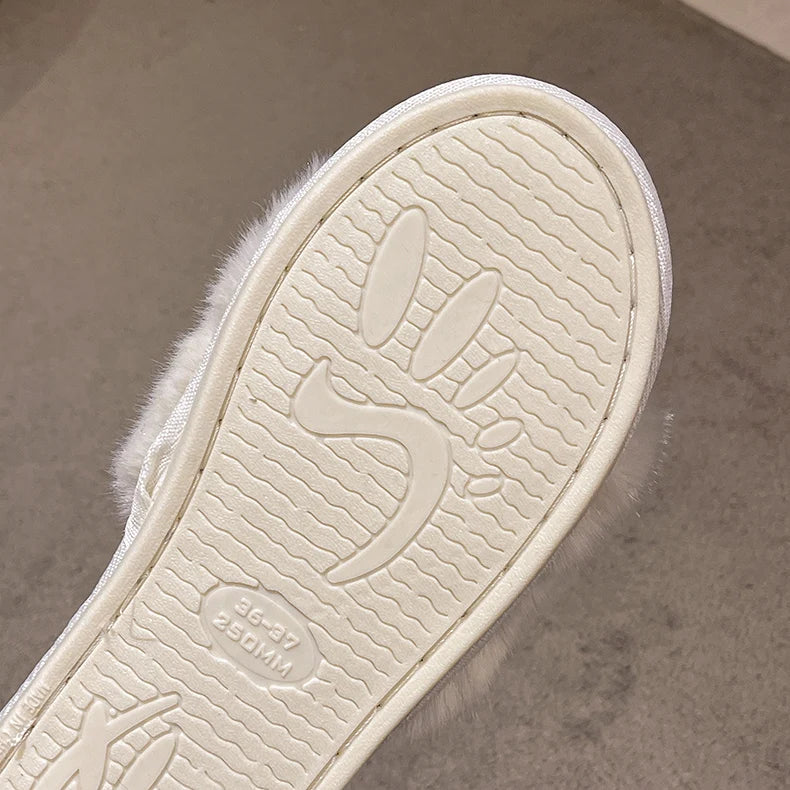 Love Chain Fluffy Women's Slippers Home Fashion Luxury Designer Shoes Woman Autumn Winter Faux Fuzzy Fur Slides Indoor Elegant