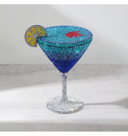 Alizekerr Cocktail Glass Shaped Rhinestone Evening Bags Luxury Designer Gorgeous Crystal Metal Purses And Handbags Wedding Party