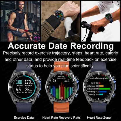 2025 New Tactical Smartwatch Built-in GPS Offline Map 4GB Memory 5ATM IP69K Swimming Waterproof Men Militray Smart Bracele