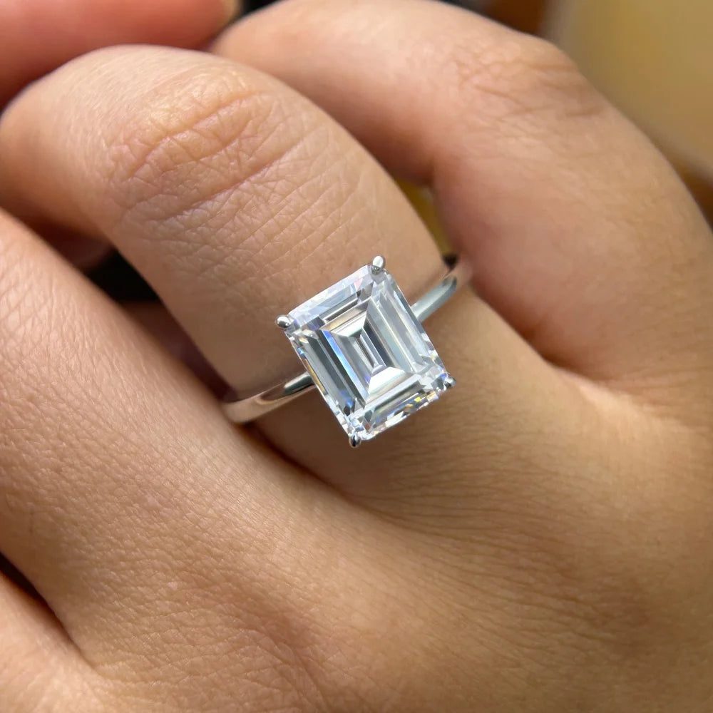 GXTRS 4CT Emerald Cut Moissanite Rings Women S925 Silver Lab Diamond Engagement Wedding Band 18K Plated Fine Jewelry Certified