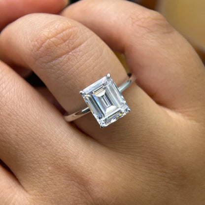 GXTRS 4CT Emerald Cut Moissanite Rings Women S925 Silver Lab Diamond Engagement Wedding Band 18K Plated Fine Jewelry Certified