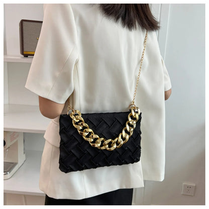 Chain Female Bag Braided Design Pleated Retro Shoulder Crossbody Bags for Women New Trend Handbag Evening Clutch Bag