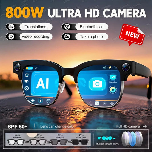 2026New AI Smart Glasses 120+Language Translation 800W Pixel Camera Video Music Player Call Business 8K Color Change Glasses Men