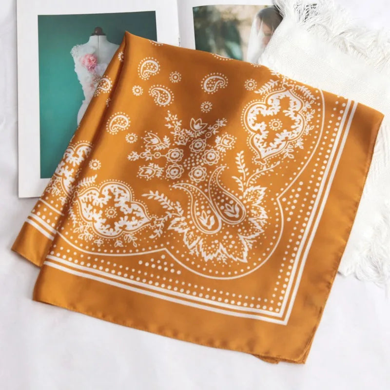 Versatile Women Professional Neck Scarf 70cm Black Paisley Printed Hip Hop Bandana Square Scarf Headwear Hairwrap