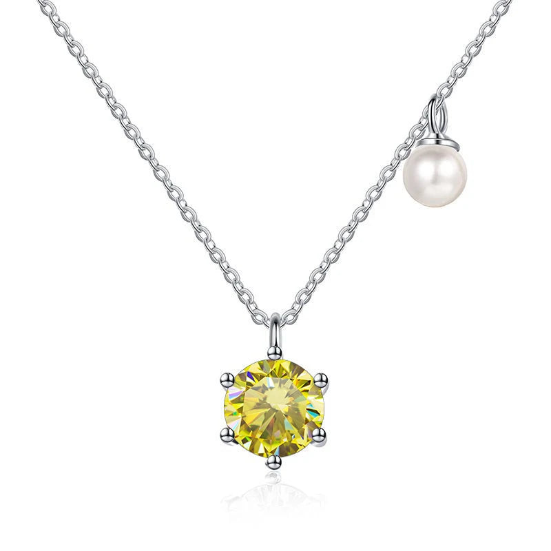 Butterflykiss 0.5/1ct Moissanite Solitaire Necklace For Women Pearl Pendant White Gold Plated S925 Sterling Silver Jewelry Gifts