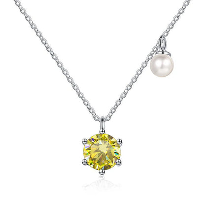 Butterflykiss 0.5/1ct Moissanite Solitaire Necklace For Women Pearl Pendant White Gold Plated S925 Sterling Silver Jewelry Gifts