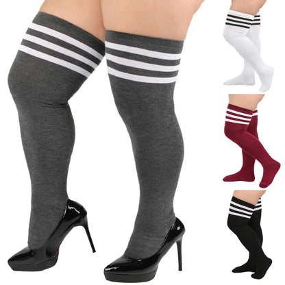 Oversize Thigh High Black White Striped Over Knee Long Socks Autumn Winter Thick Stockings Leg Warmers for Woman Plus Size 3XXXL