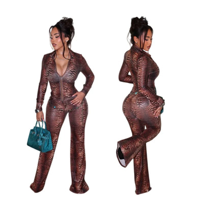 FAGADOER Y2K Fashion Tiger Striped Print Pants 2 Piece Sets Cool Girl Street Zipper Lapel Long Sleeves Top + Flare Pants Outfits