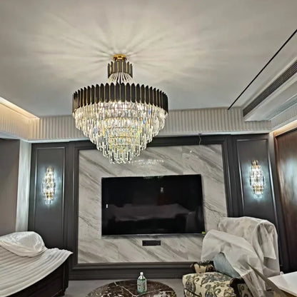 Home Deco Crystal Collection LED Black Gold Chandelier Lighting Lustre Hanging Lamp Suspension Luminaire Lampen For Dinning Room