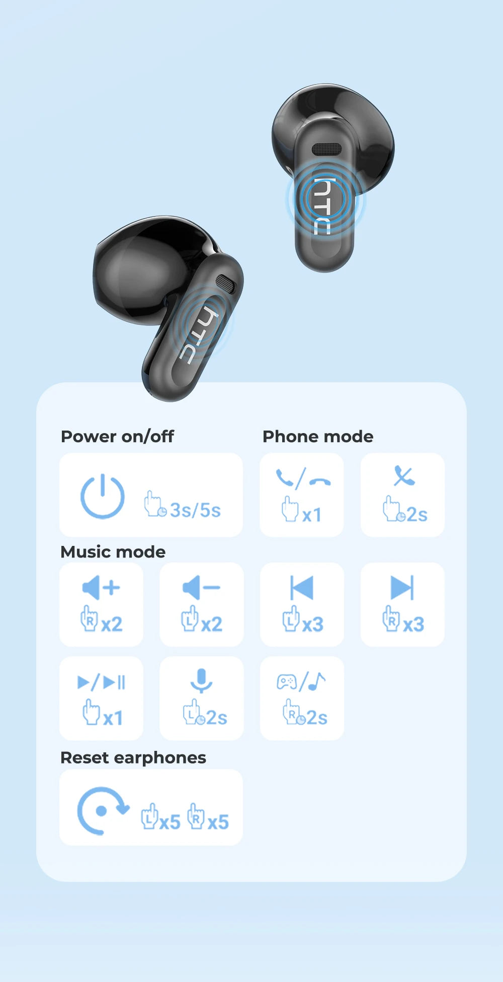 HTC NE20 Original Wireless Bluetooth Earphone In Ear AI Translate Earbud LED Multi-function Touchscreen Noise Reduction Headset
