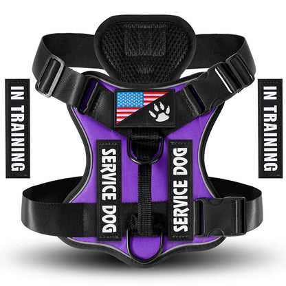 Service Dog Harness, No Pull Reflective Adjustable Pet Vest, Handle & Patches, Breathable Mesh, Easy On-Off for Small Large Dogs