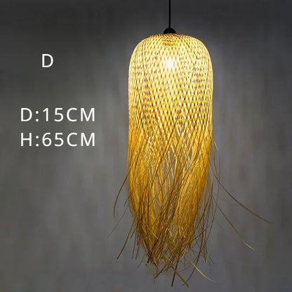 Chinese Bamboo  Hanging Chandelier Creative Lamps for Home Dining Table Room Pendant Led Lights Fixture Loft Style Decoration