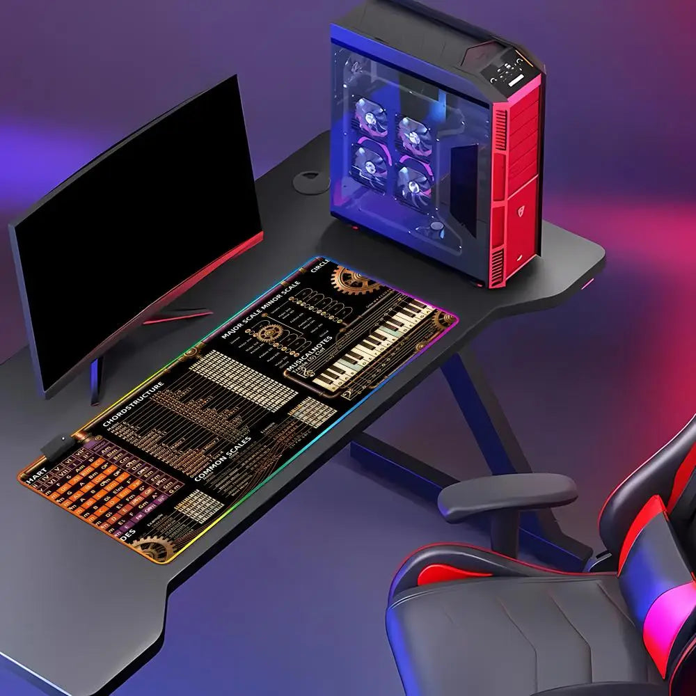 RGB LED Music Theory Mouse Pad Shortcut Keys Mouse Pad Desk Mat Cheat Sheet HYBXAXC  Users Anti Slip Software Engineers Desk Pad