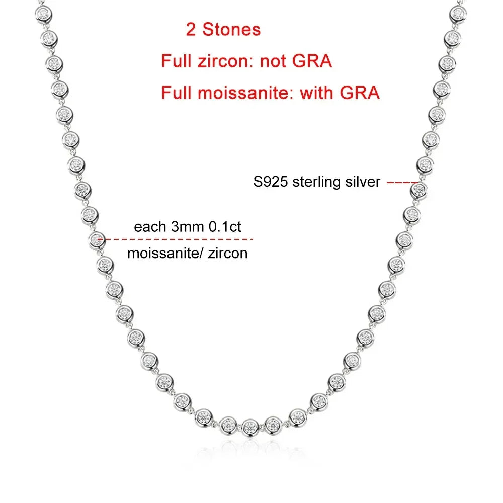 FEOBUR 3mm Round Moissanite Tennis Necklace for Women Certified S925 Sterling Silver Bubble Diamond Choker High Quality Jewelry