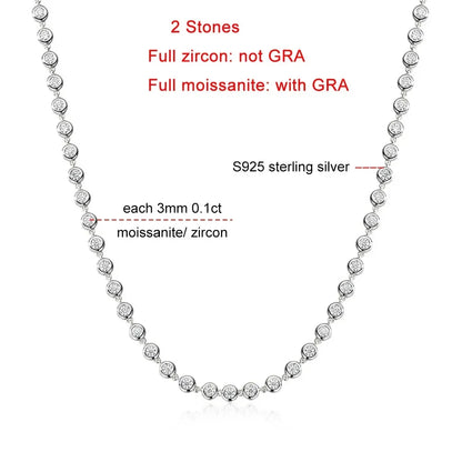 FEOBUR 3mm Round Moissanite Tennis Necklace for Women Certified S925 Sterling Silver Bubble Diamond Choker High Quality Jewelry