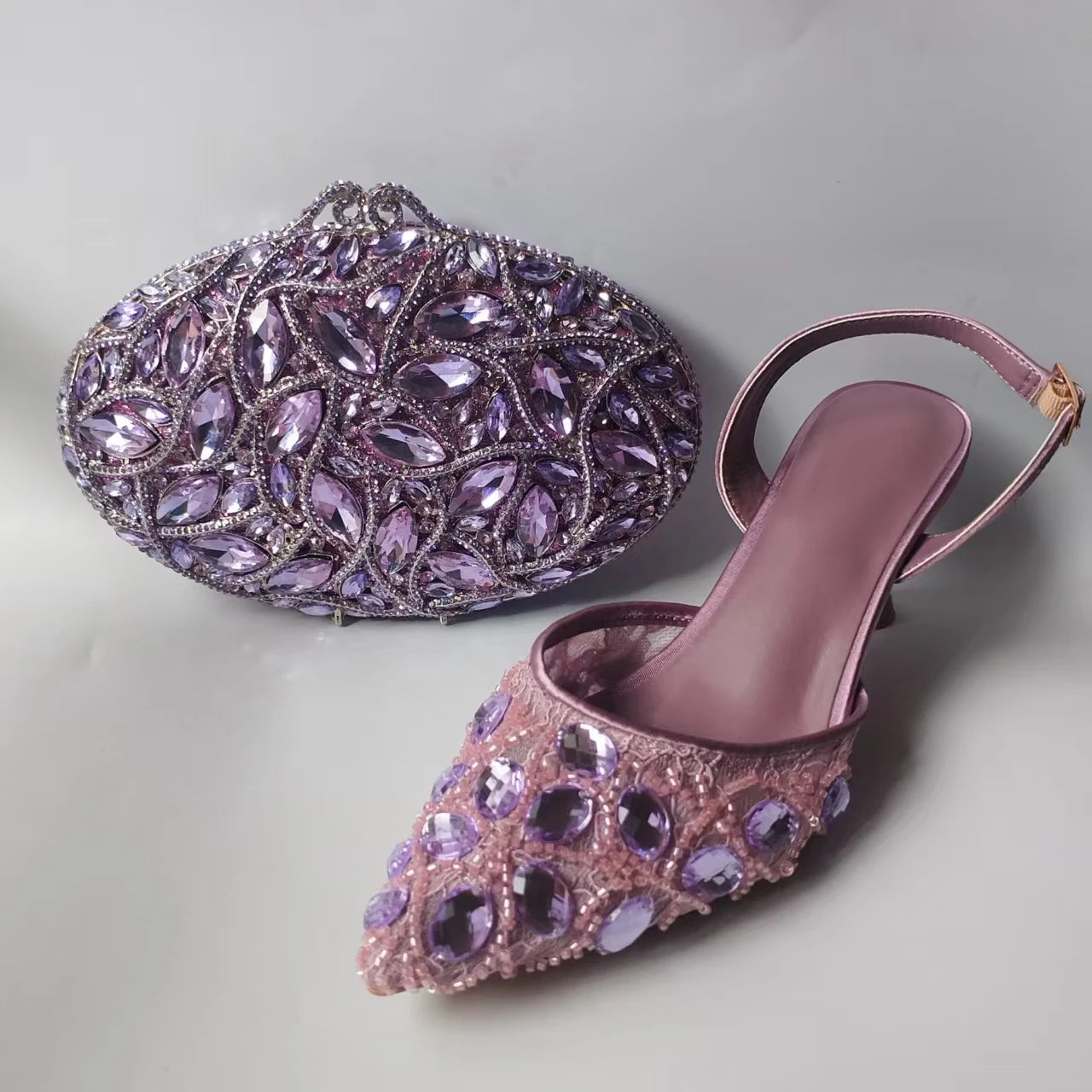 INSIGHTLINK Lady Stones Shoes and Bag Sets for Evening Purses Party Rhinestone Luxury Heels Sandals Set for Party Elegant Pumps