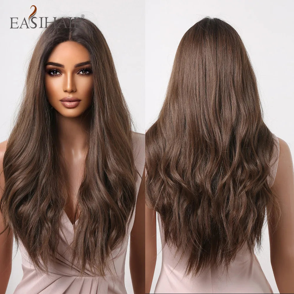 EASIHAIR Lace Front Hair Wigs Brown Long Straight Synthetic Lace Wigs for Black Women Daily Cosplay Party Heat Resistant Fibers