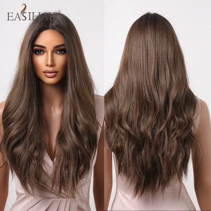 EASIHAIR Lace Front Hair Wigs Brown Long Straight Synthetic Lace Wigs for Black Women Daily Cosplay Party Heat Resistant Fibers