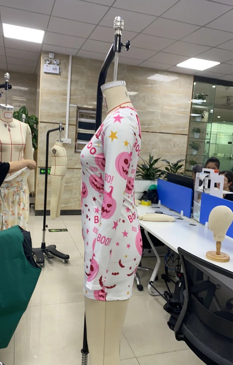 Women's Halloween Romper Pajamas Long Sleeve Button Front Pumpkin Print Bodycon Jumpsuit Shorts Sleepwear