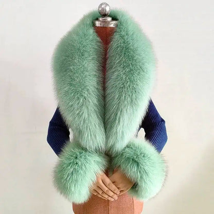 Winter Real Fox Fur Collar Cuffs Set Neck Warmer Fur Scarves Shawls Natural Fox Fur Collar Scarf Women Men Coat Warm Accessories