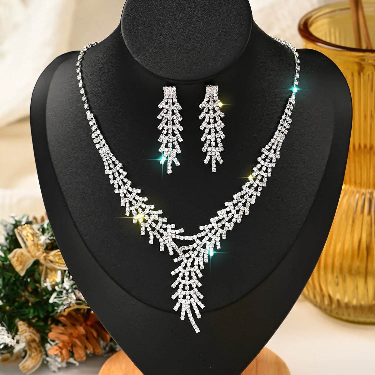 1 Set Of Fashionable Copper Inlaid Claw Chain Necklace, Earrings, Jewelry Set, Women's Wedding Banquet Party Daily Necessities