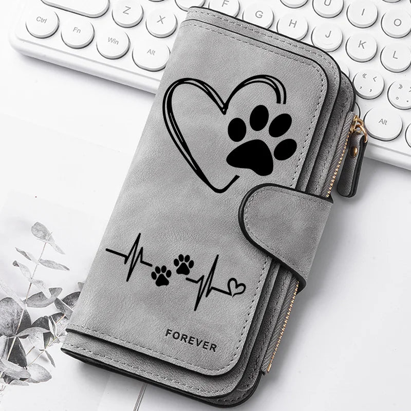 Heart-Shaped Animal Paw Butterfly Print Design Women Wallets Card Coin Wallet for Girls Purse ID Wallets Female Coin Purse Gift