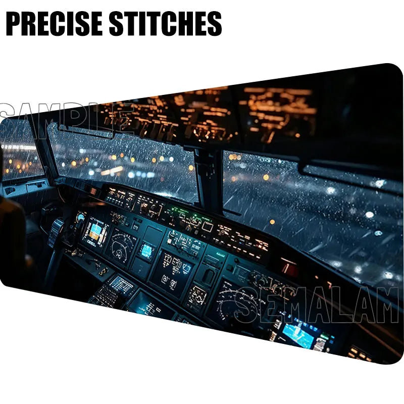 Aircraft Cockpit Design Extended Desk Mat Non-slip Mouse Pad Stitched Edge for Home Game Office Study Laptop Computer Table Pad