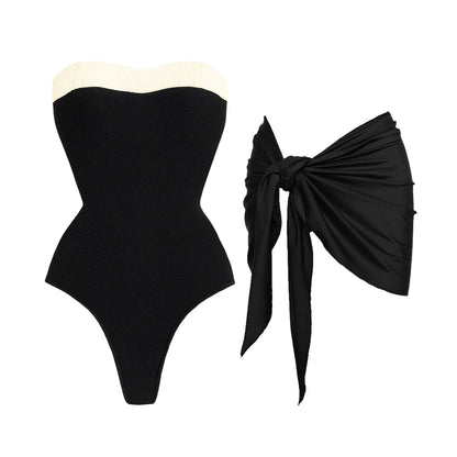 2Pcs Black White Swimsuit 2026 Bandeau Biquini Women Sexy Bikini Push Up Swimwear Female Patchwork Dress Bathing Suits Beachwear