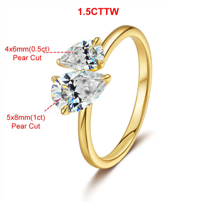 1.5cttw Double Pear Cut Moissanite Diamond Ring for Women Two Stone Toi Et Moi Wedding Bands 925 Silver 18k Gold Plated Jewelry