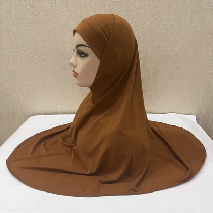 H292 Plain Two Pieces Large size muslim hijab with chin part top quality amira pull on islamic scarf hot sell headscarf