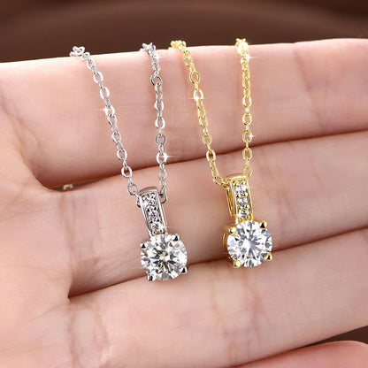 RAPRGOLD 6.5mm Round Cut Moissanite Classic Pendant Necklaces for Women Chains Friend Neck Fine Jewelry Gifts with Certificate