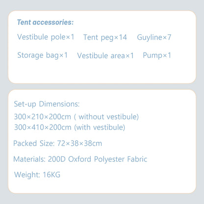 PAKICETUS Luxury Inflatable Camping Tent with Skylight Quick Setup Blow Up Tent with Air Pump 4-6 Persons Large Family Portable Outdoor Tent for Camping Hiking Backyard