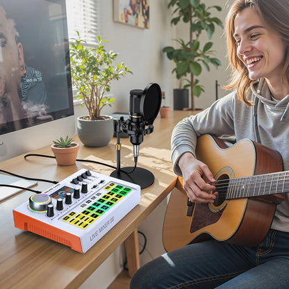 Tenlamp Y300-BM800 Live Sound Board Audio Mixer with 3.5mm Condenser Mic, Podcast Equipment Bundle for 4 People, Professional PC Laptop Studio Recording for Singing Gaming Karaoke Vlog Streaming