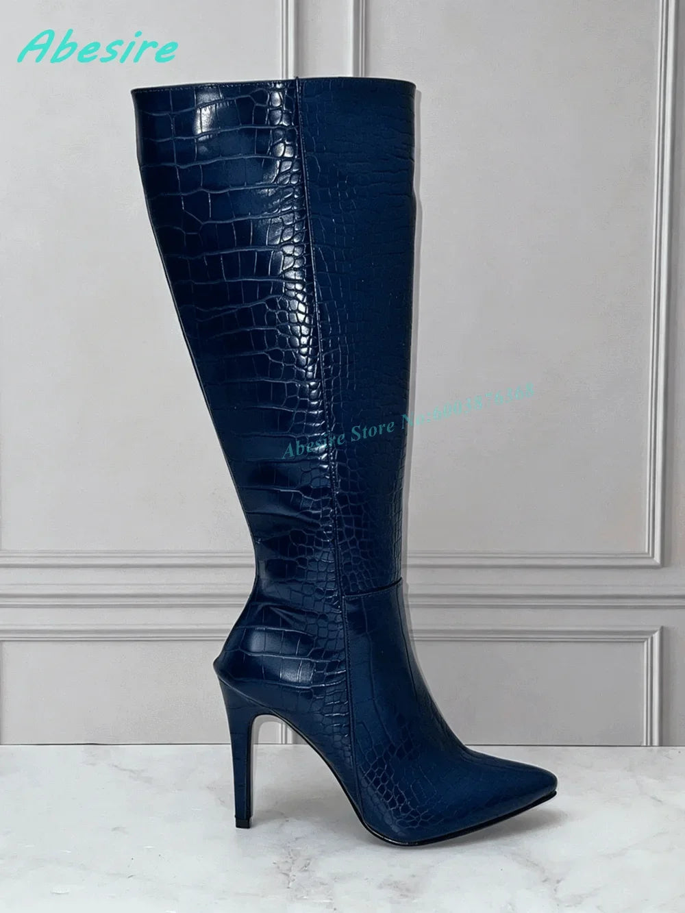 White Faux Fluffy Fur Knee High Boots Pointed Toe Stiletto Heels Side Zipper Women's Boots Spicy Girls Fashion Show Winter Shoes