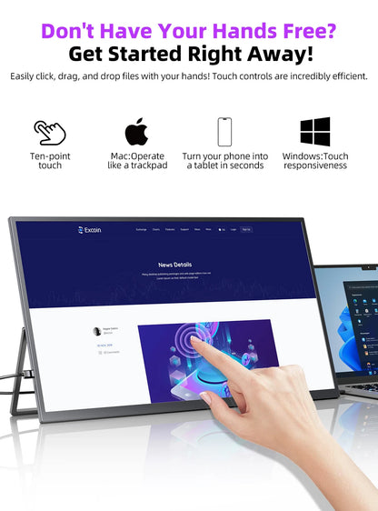 UPERFECT UMax 22"2K QLED Touchscreen Portable Monitor 137%sRGB External Second Touch Screen Display For Laptop/PC/Phone MAC