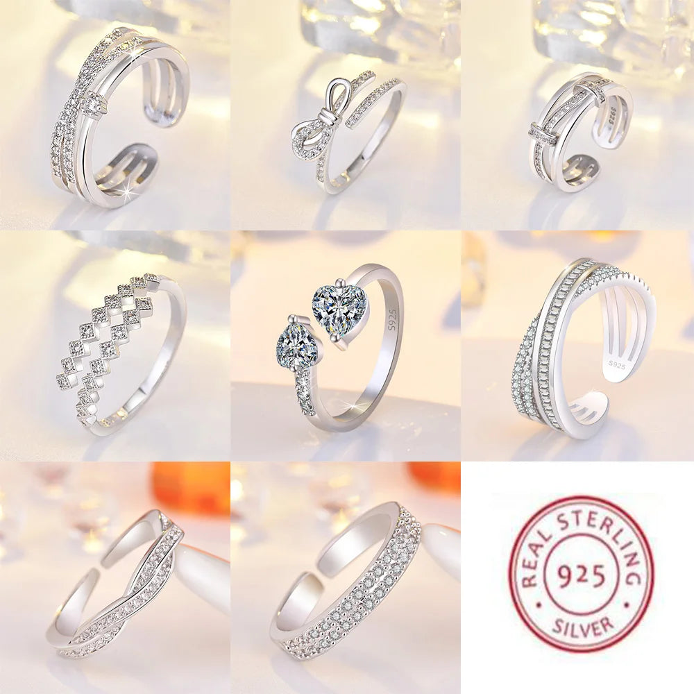 Original 925 Sterling Silver Ring High Quality Adjustable Opening AAA Zircon For Women Wedding Fine Fashion Jewelry Gift