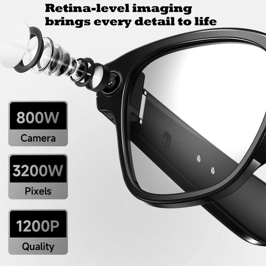 Smart Glasses With 8M HD camera 1200P anti-shake HD video AI intelligent voice assistant Real-time translation Object recognion