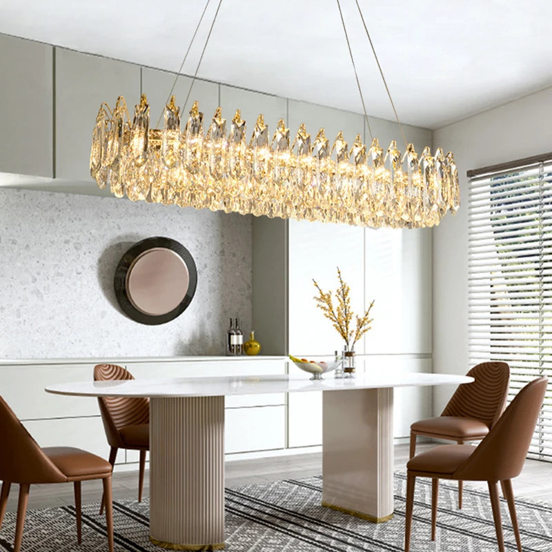 Clear Crystal Ceiling Chandeliers New LED Lights Luxury Rectangle Hanging Lamp Modern Home Decor Lustres for Dining Room Table