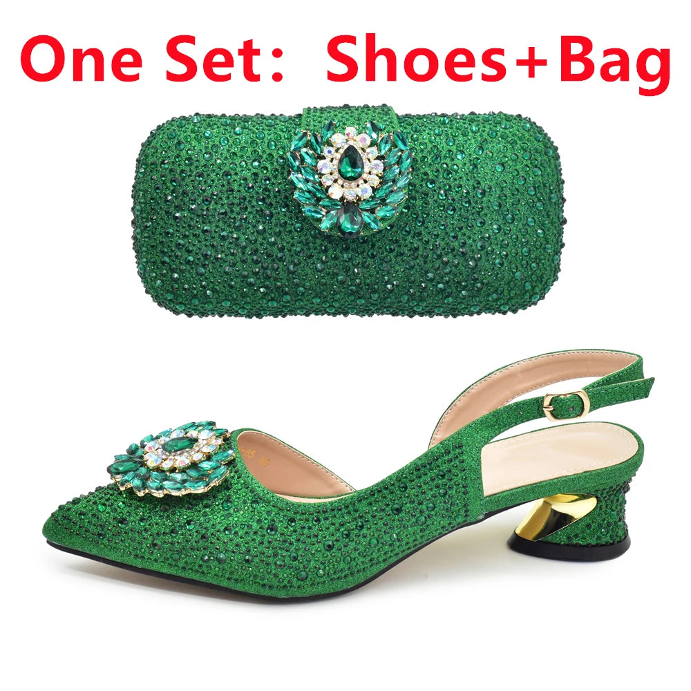 Latest Purple Italian Matching Shoes and Bag Sets Luxury Woman Pumps with Full Diamond Dual Purpose Mini Bag Wedding Shoes Bride