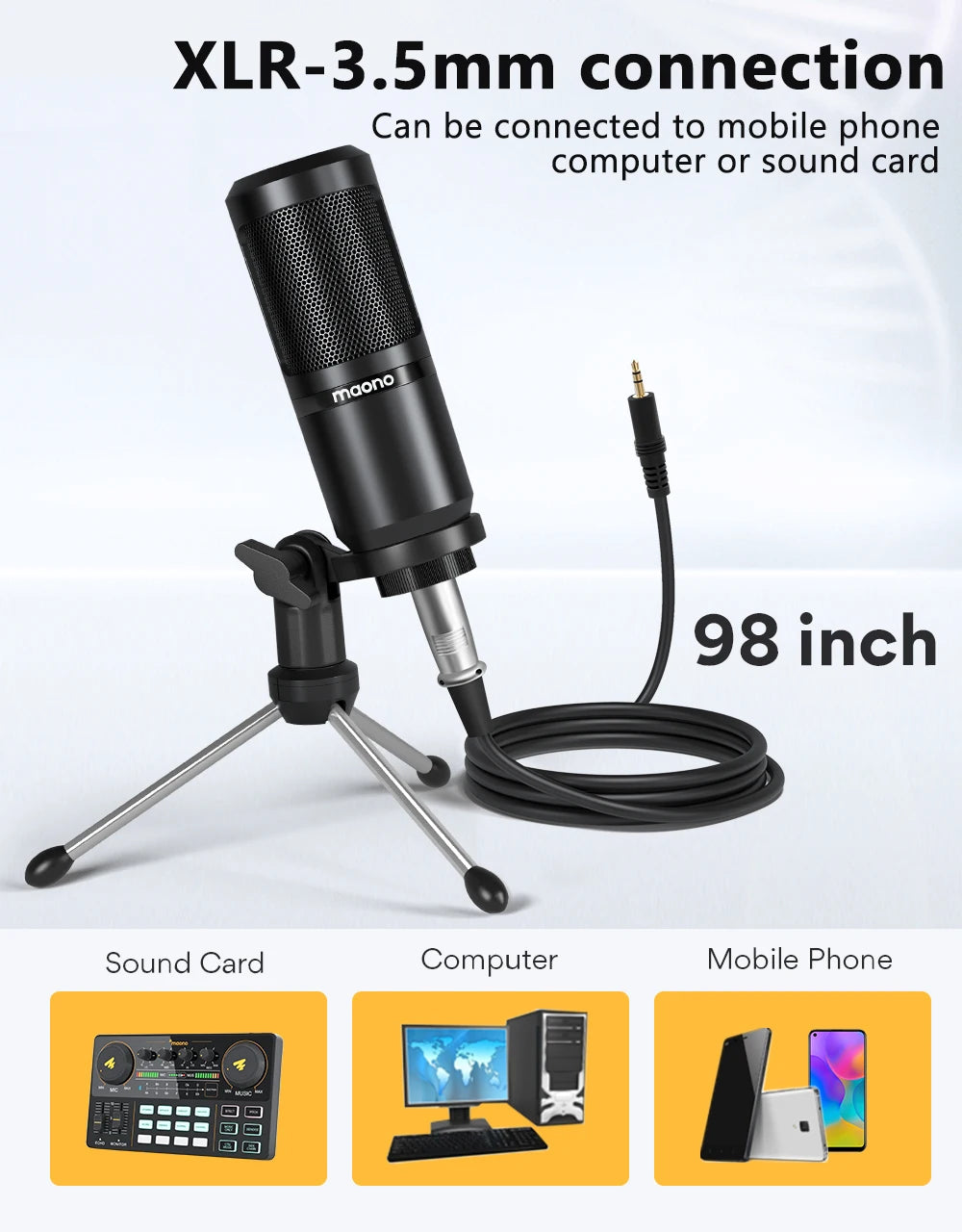 MAONO PM360TR Condenser Microphone Podcast Microphone 3.5mm Mic for Computer, Laptop, Phone, Sound Card, YouTube, Gaming, Record