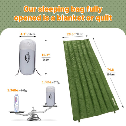 Naturehike CW295 Sleeping Bag Warm Waterproof Splicable Double Quilt 2 Person Ultralight Winter Camping Duck Down Sleeping Bags
