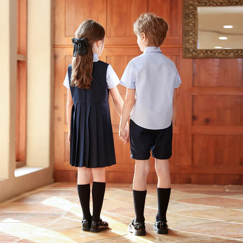 Girl Summer Evening Dresses Kindergarten School Uniform Boys Shirt Shorts Bowtie Wedding Suit Children Performance Costume